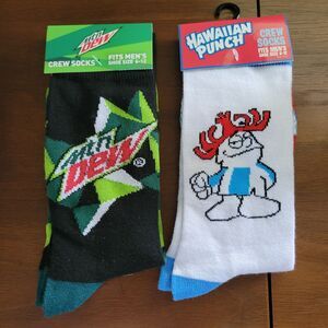 NWT Hawaiian Punch Mountain Dew Crew Socks Men Size 6-12 - 2 Pair